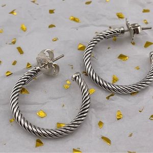 David Yurman 925 Classic Cable 1 inch Hoop Earrings with Pouch